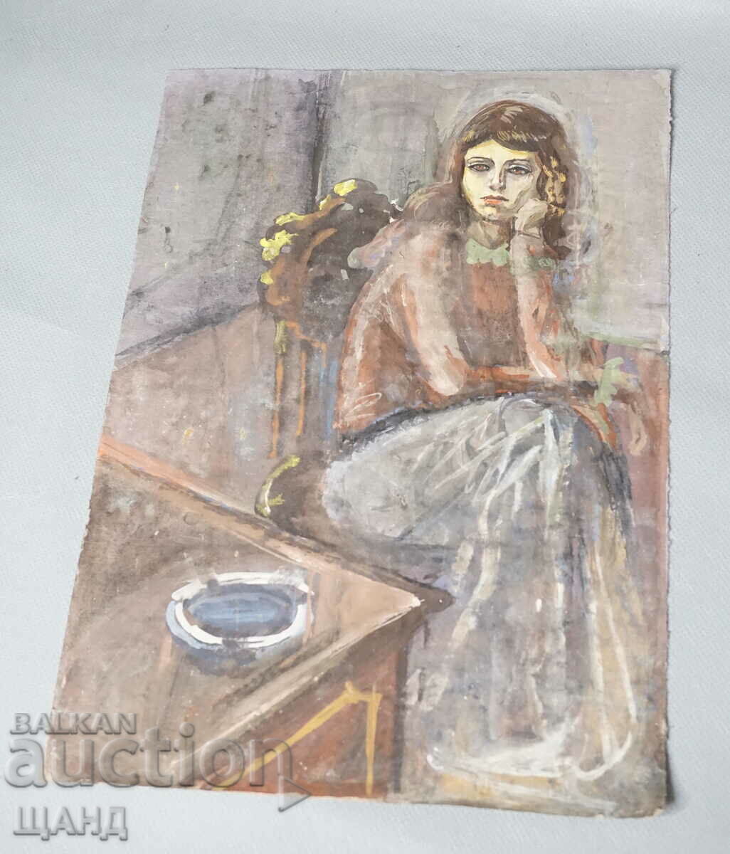 Стара Майсторска Рисунка картина портрет момиче