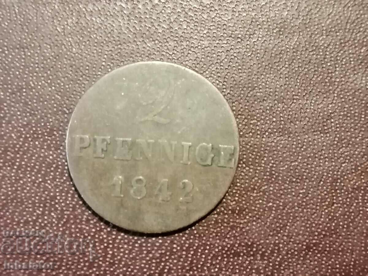 1842 Hanovra 2 pfennig S