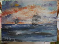 Oil painting - Seascape - Ships on the horizon 40/30