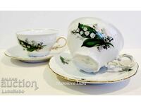 Two glasses with saucers, Winterling Bavaria lily of the valley decor.