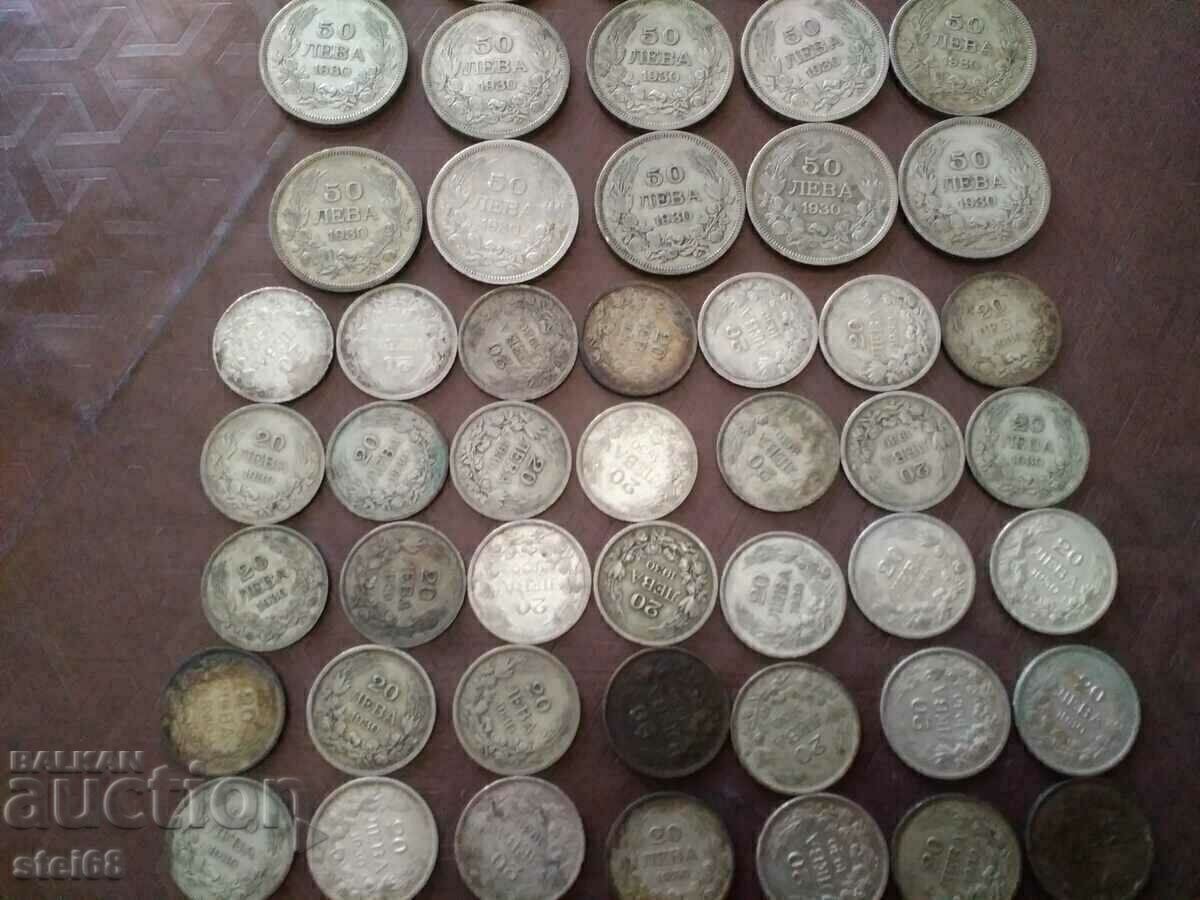 Licitație LOT DE MONEDE DE ARGINT 50 și 20 BGN 1930-1934 Licitație LOT DE MONEDE DE ARGINT 50 și 20 BGN 1930-1934