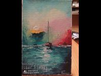 Painting boat oil canvas
