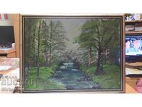Painting oil canvas river signed