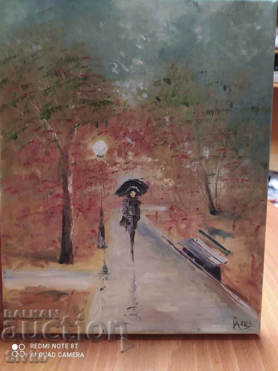 Picture A walk in the park oil canvas signed