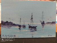 Oil painting MDF boats 15 - 9