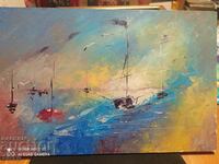 Oil painting MDF boats 29.5 - 20