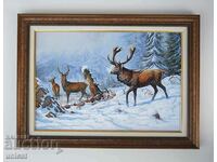Winter mountain landscape with deer, picture for hunters