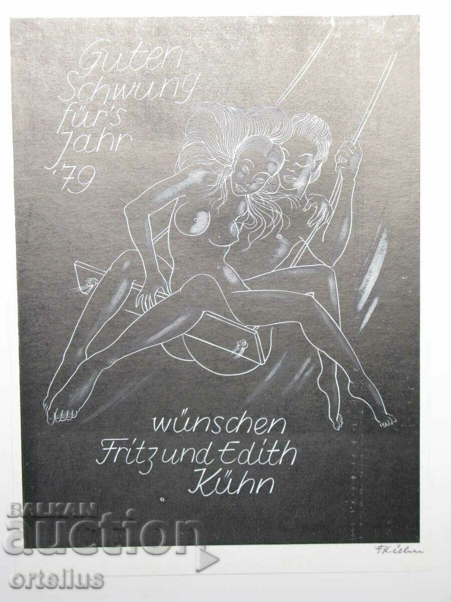 1979 Erotic Bookplate Fritz Kuhn Germany ORIGINAL