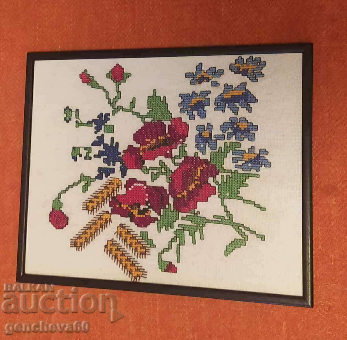 Beautiful large tapestry picture with floral motifs, frame, glass - 5 Beautiful large tapestry picture with floral motifs, frame, glass - 5