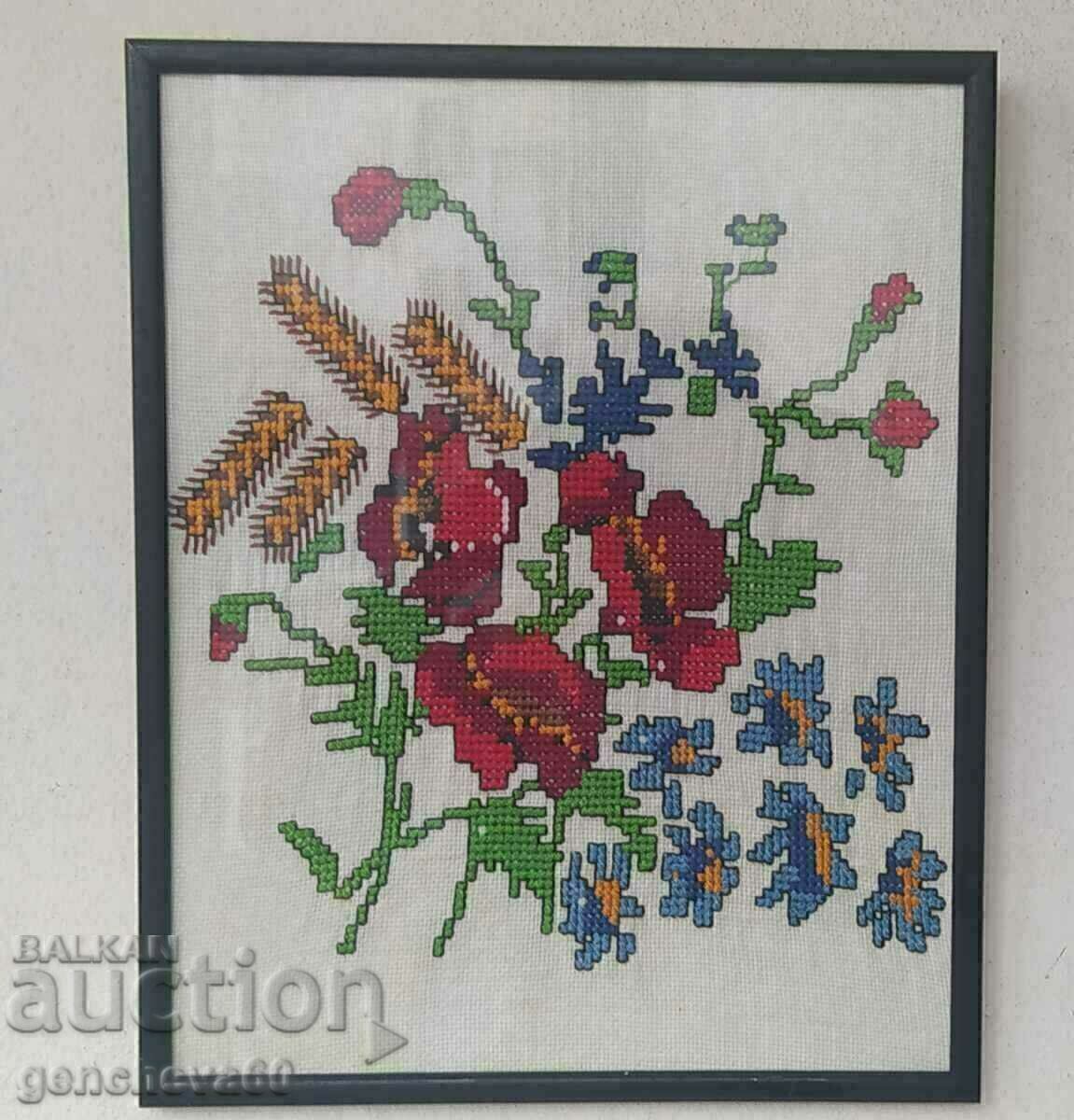 Frumos goblen mare, tablou cu motive florale, ramă, sticlă Frumos goblen mare, tablou cu motive florale, ramă, sticlă