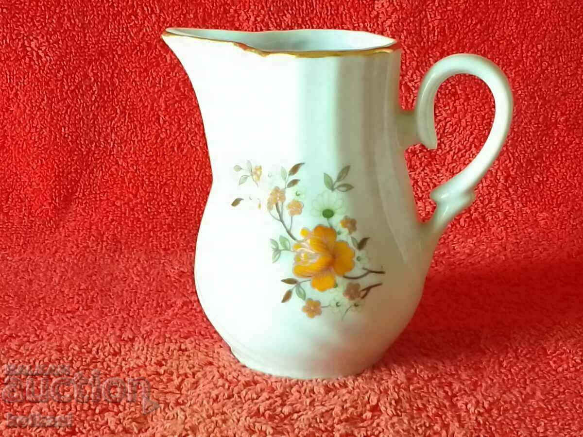 Old Bulgarian porcelain Latiera vessel small jug gilding