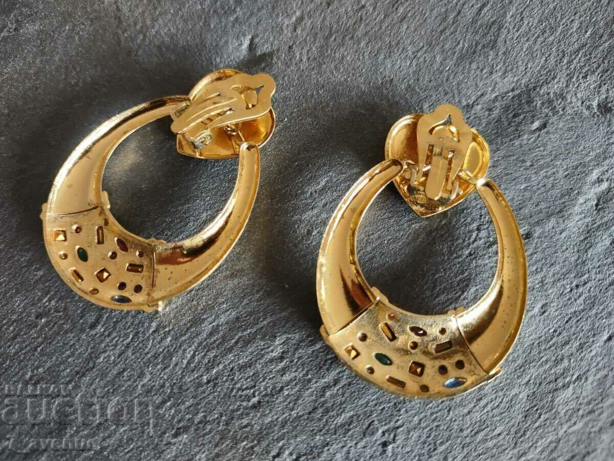 Auction  Silver earrings, very large, clip-on, gold-plated, 18.04.24
