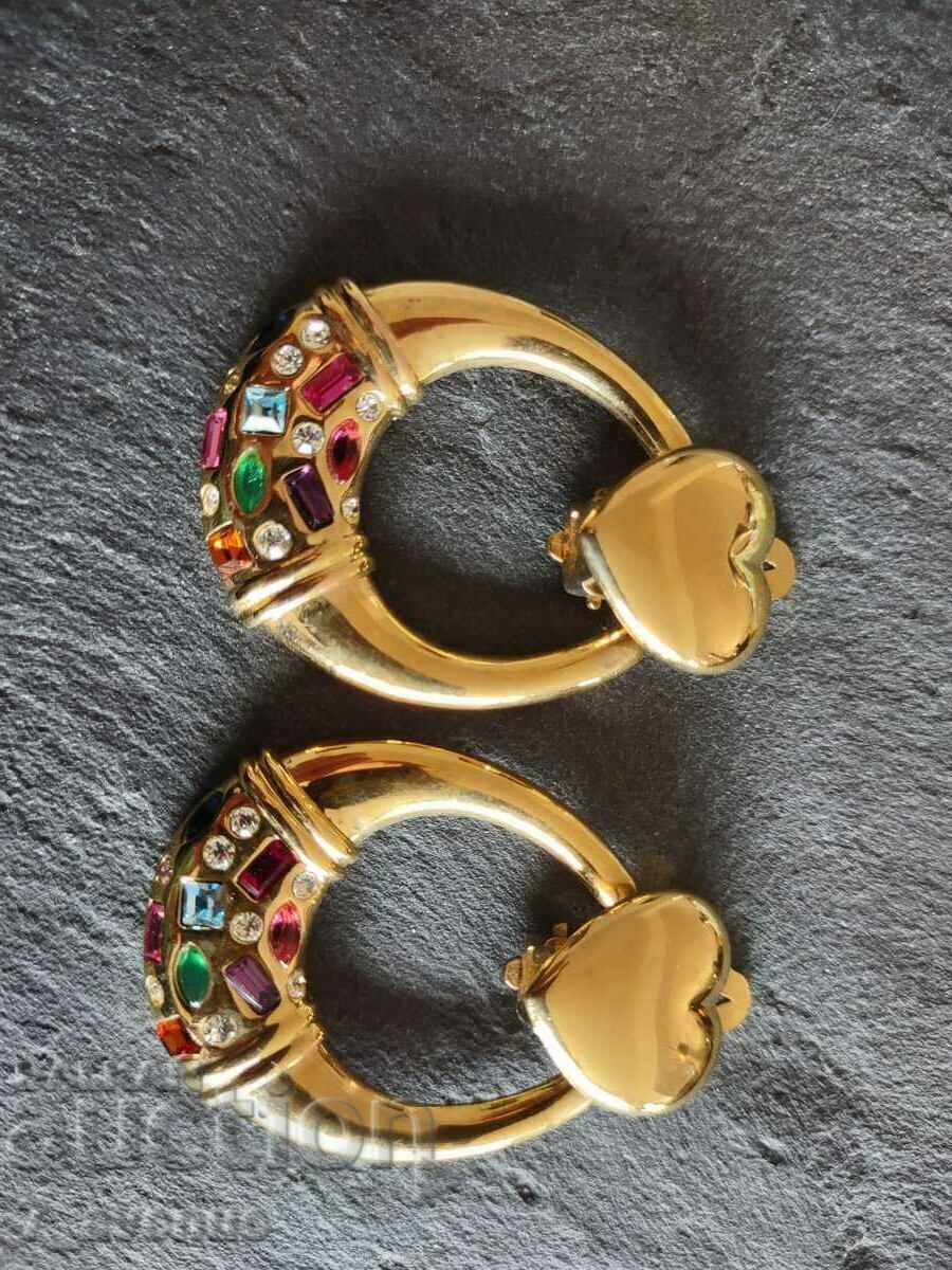 Silver earrings, very large, clip-on, gold-plated, 18.04.24