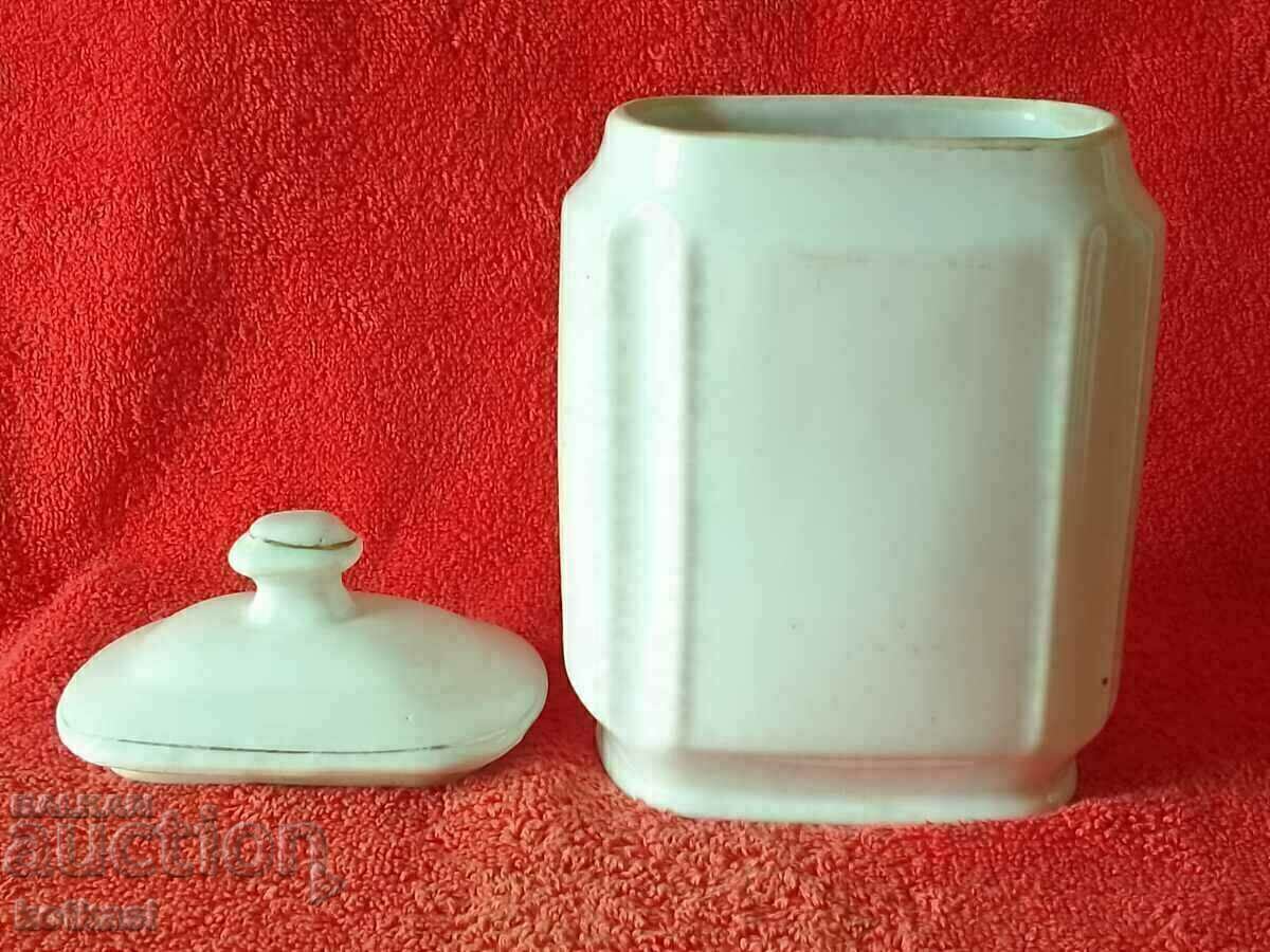 Auction Old Bulgarian porcelain vessel Jar for Sugar gilding Auction Old Bulgarian porcelain vessel Jar for Sugar gilding