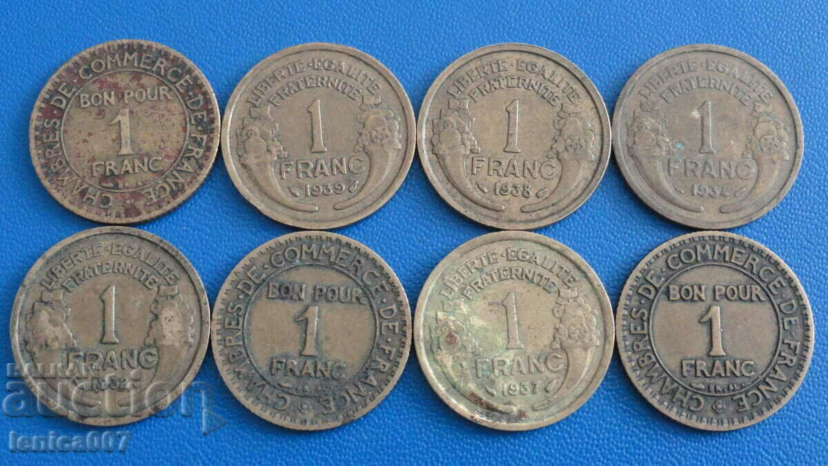 Livrarea Franța 1923-39 - 1 franc (8 bucăți) Livrarea Franța 1923-39 - 1 franc (8 bucăți)