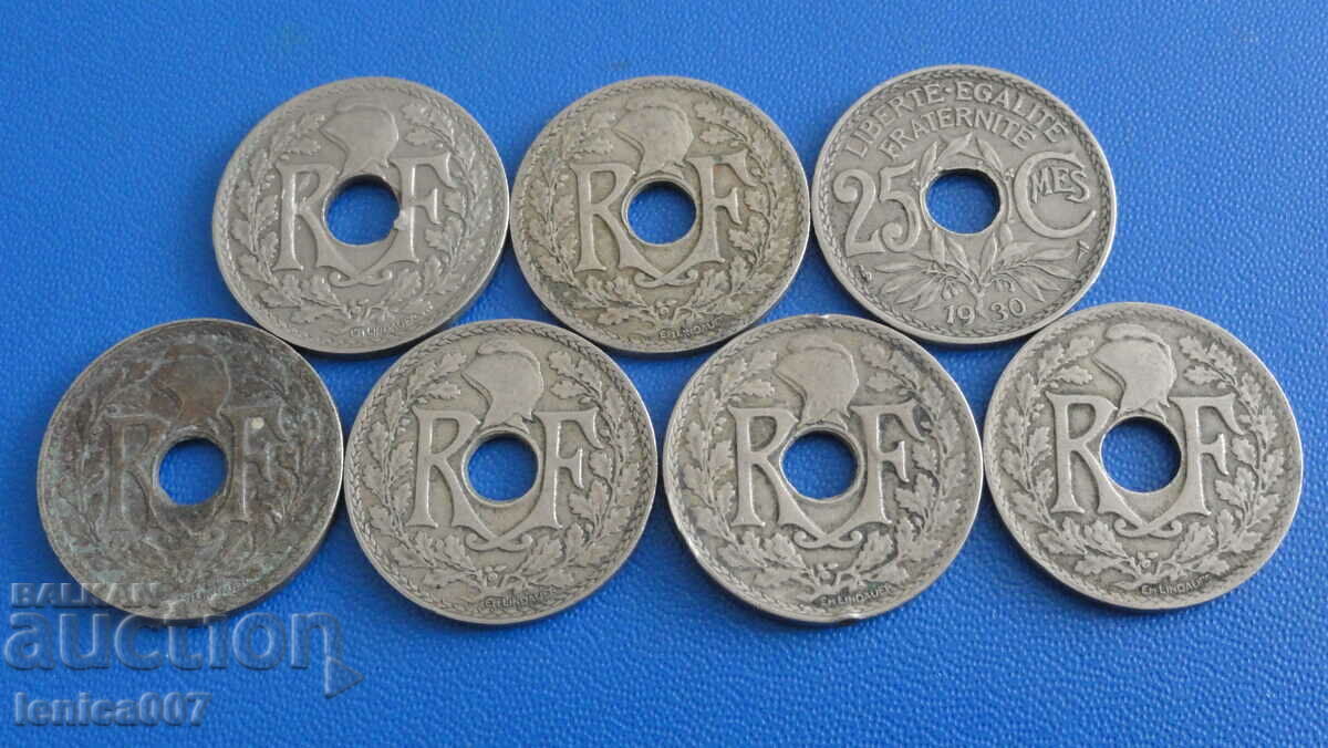 France 1924-33 - 25 centimes (7 pieces) with price 11.00 BGN | € 5.62