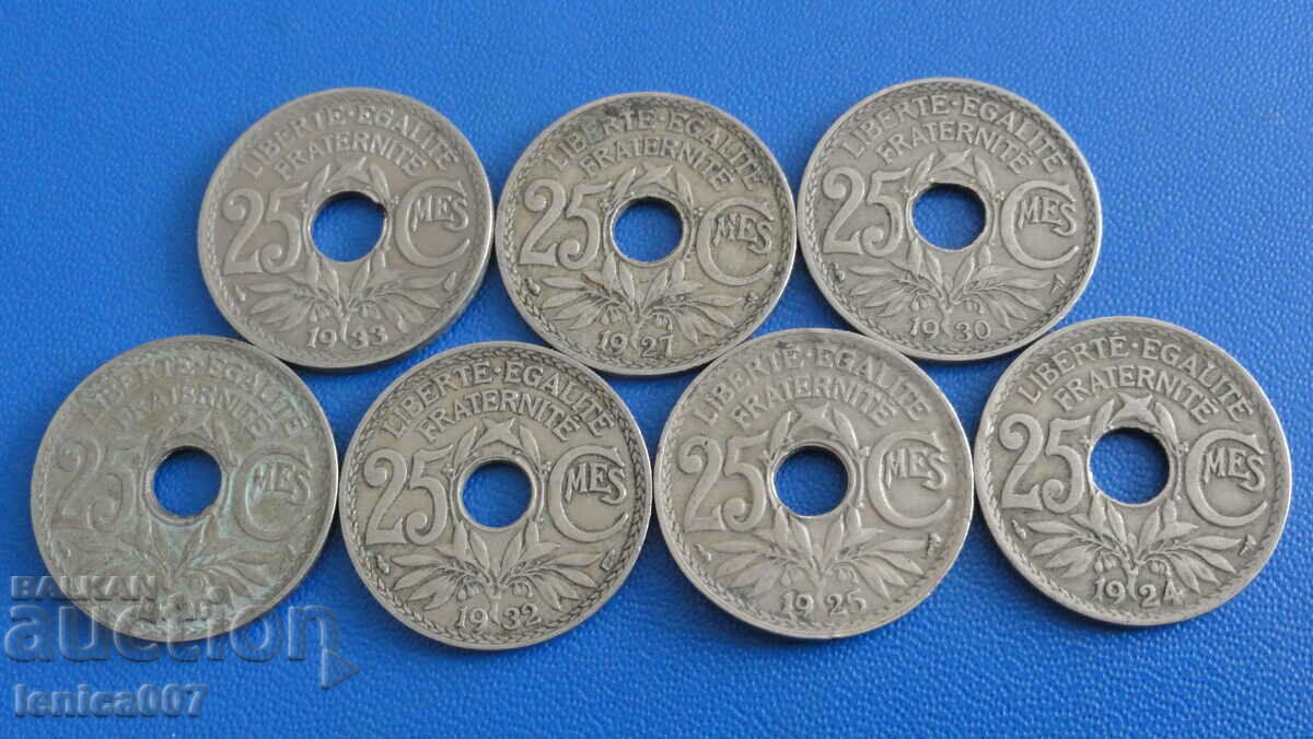 Franța 1924-33 - 25 de centimi (7 bucăți)