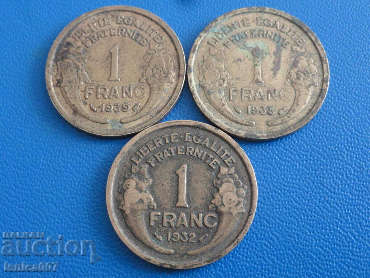 Delivery of France 1932-39 - 1 franc (3 pieces)