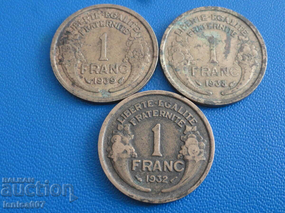 France 1932-39 - 1 franc (3 pieces) - 6