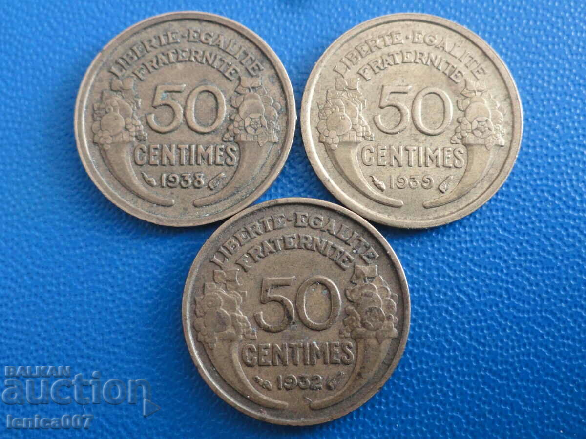 France 1932-39 - 50 centimes (3 pieces) with price 3.60 BGN | € 1.84 France 1932-39 - 50 centimes (3 pieces) with price 3.60 BGN | € 1.84