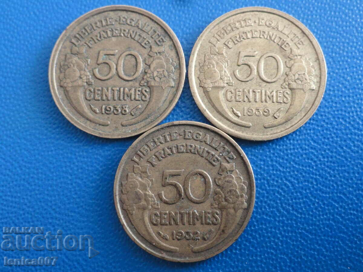 France 1932-39 - 50 centimes (3 pieces) - 6 France 1932-39 - 50 centimes (3 pieces) - 6