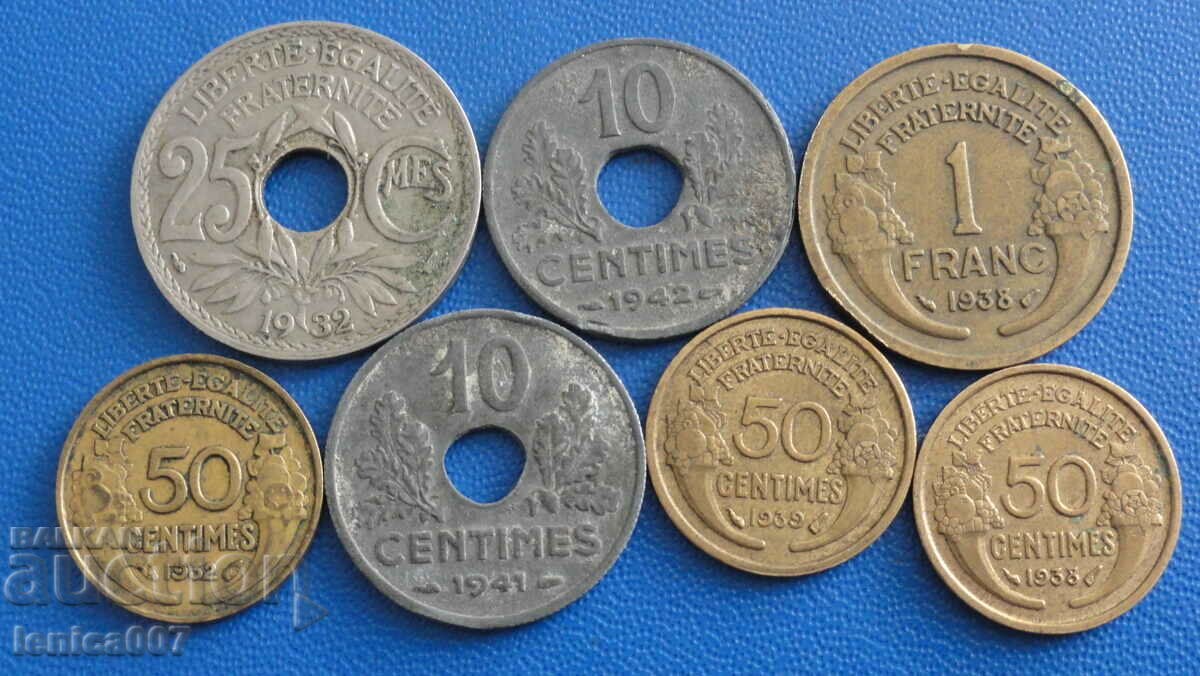 France 1932-42 - Coins (7 pieces) with price 8.80 BGN | € 4.50