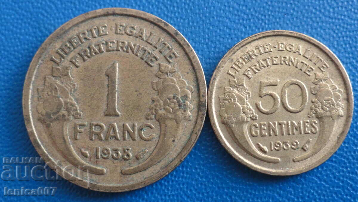 Франция 1938-39г. - 50 сантима и 1 франк - 6