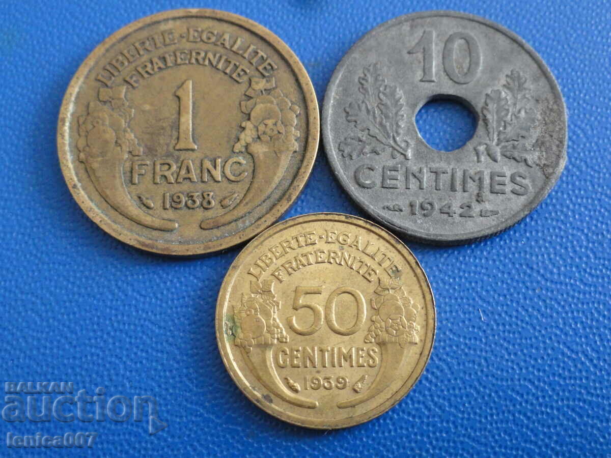 Франция 1938-42г. - Монети (3 броя)