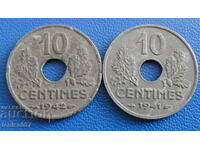 Франция 1941-42г. - 10 сантима (2 броя)