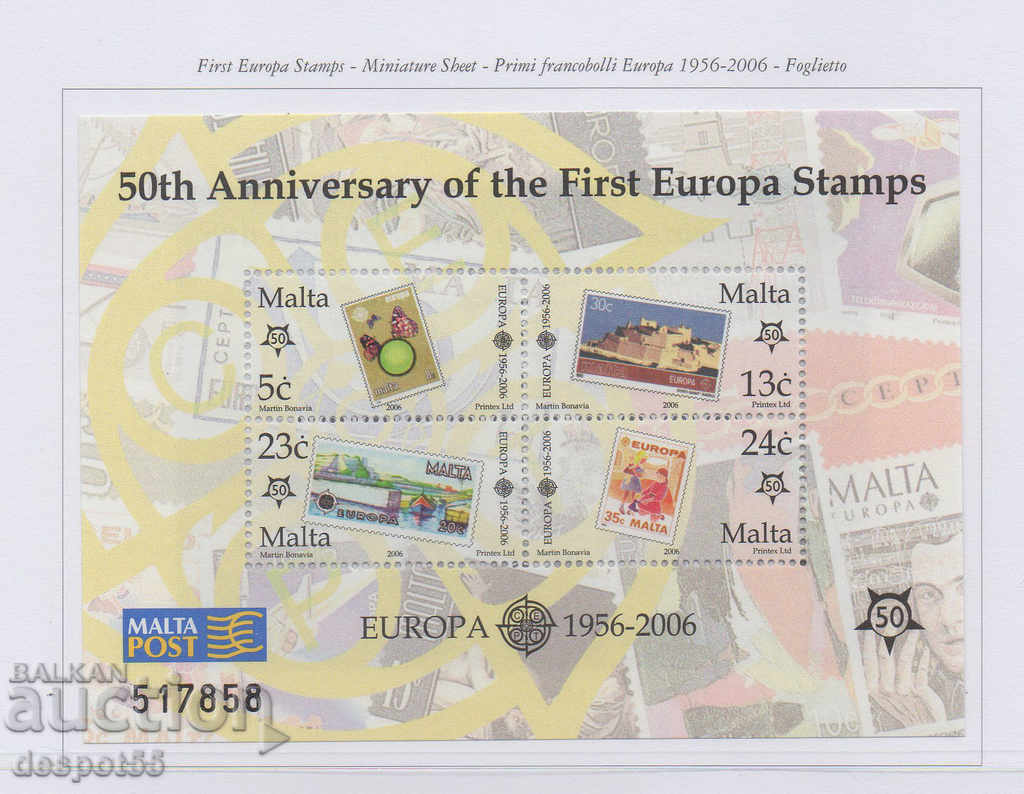 2006. Μάλτα. 50 χρόνια από τα πρώτα γραμματόσημα με θέμα την «Ευρώπη».