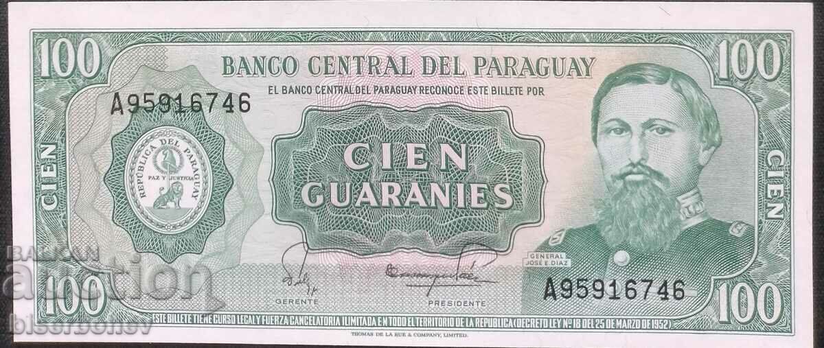 100 Guaranies Paraguay, 100 guaranies Paraguay, UNC, 1952