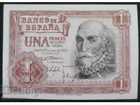 1 peseta Spania, 1 peseta Spania, UNC, 1953