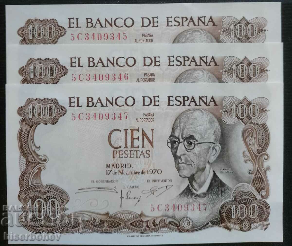 100 pesetas Spania, 100 pesetas UNC, 1970