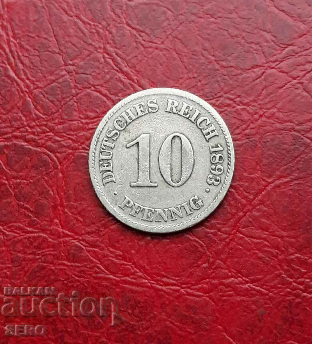 Γερμανία-10 pfennig 1893 E-Muldenhüten-πολύ σπάνιο