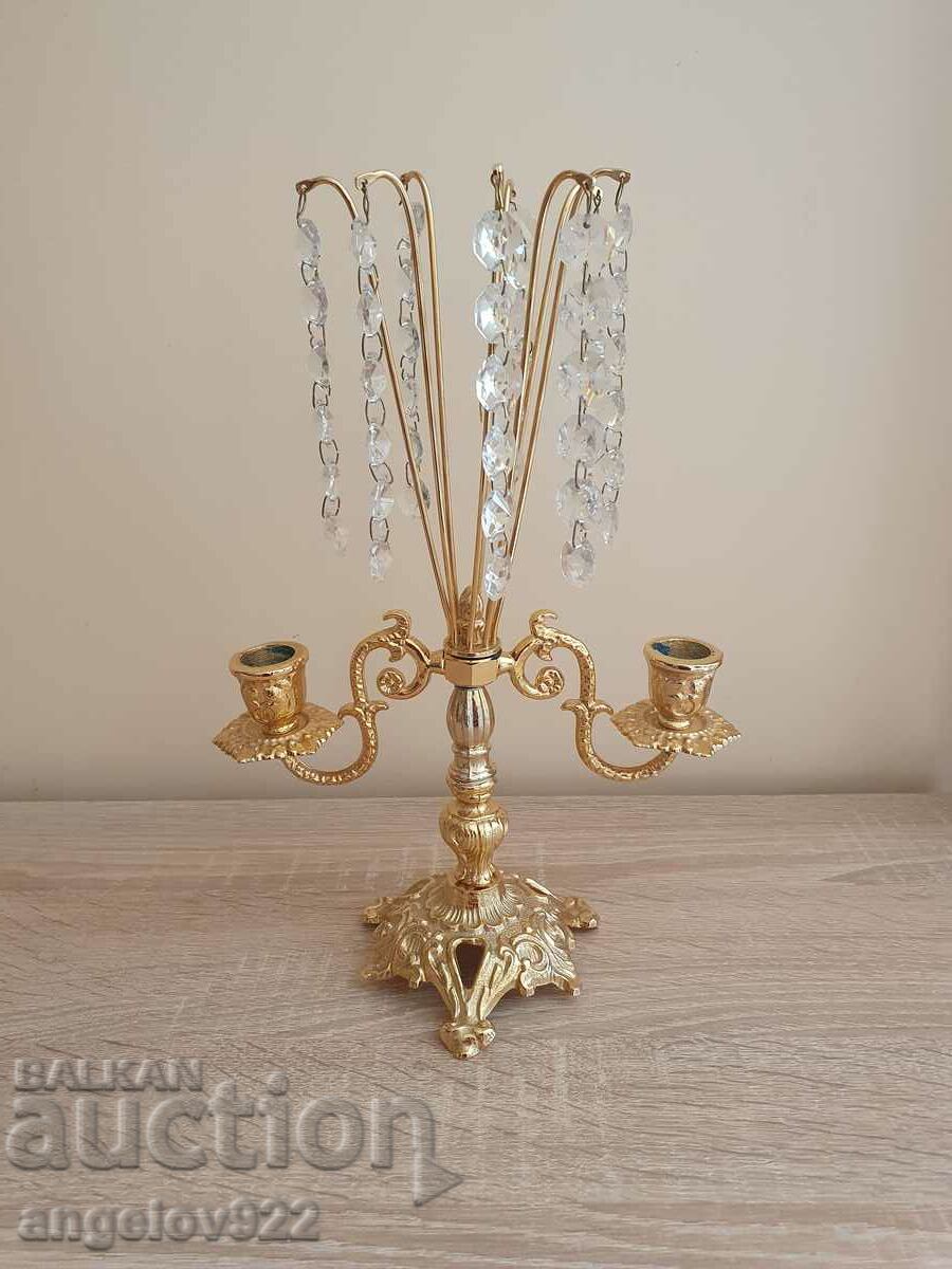 Beautiful bronze candle holder with crystals!