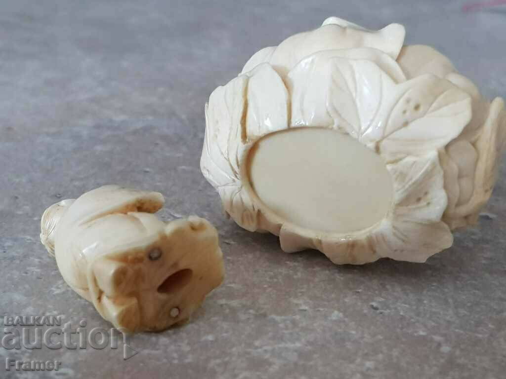 JAPONIA Netsuke NETZKE călugăr sculptor în fildeș în lotus 19c - 6 JAPONIA Netsuke NETZKE călugăr sculptor în fildeș în lotus 19c - 6