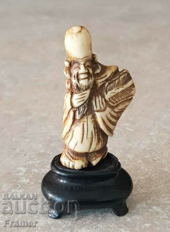 JAPAN Netsuke NETSKE HAND CARVING BONE SAGE MONK 19th century