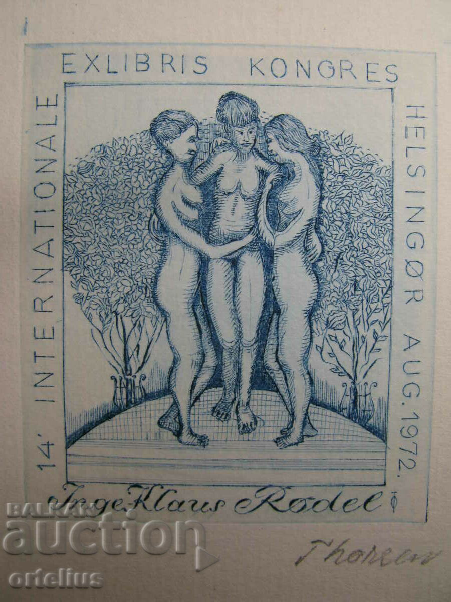 1972 Bookplate Erotic O.Thorsen Denmark ORIGINAL