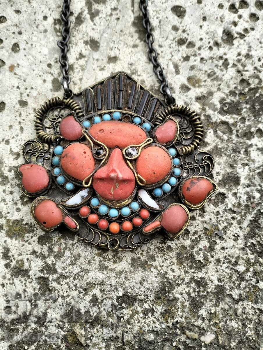 Old Tibetan Wrath Mask Necklace