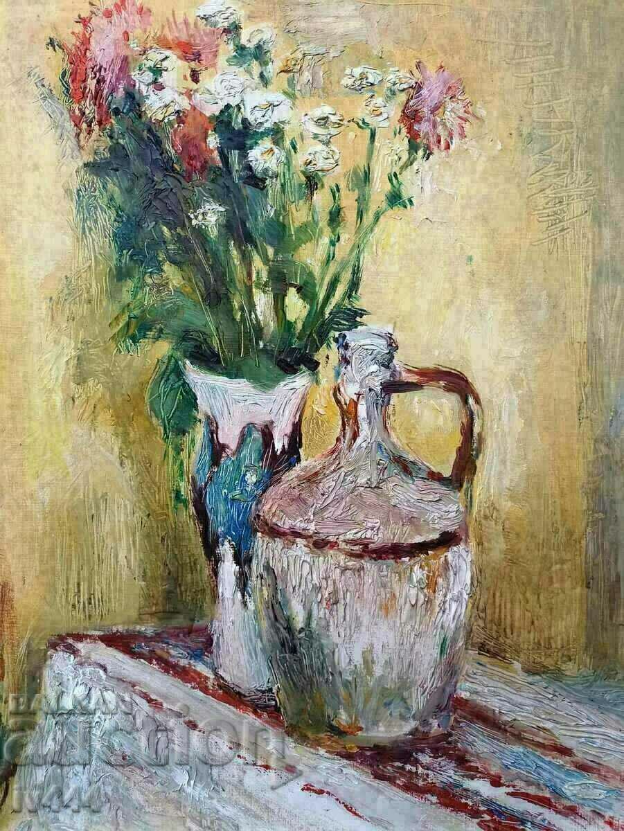 ALEXANDER ZHITAROV OLD BULGARIAN OIL PAINTING - FLOWERS with price 1000.00 BGN | € 511.30