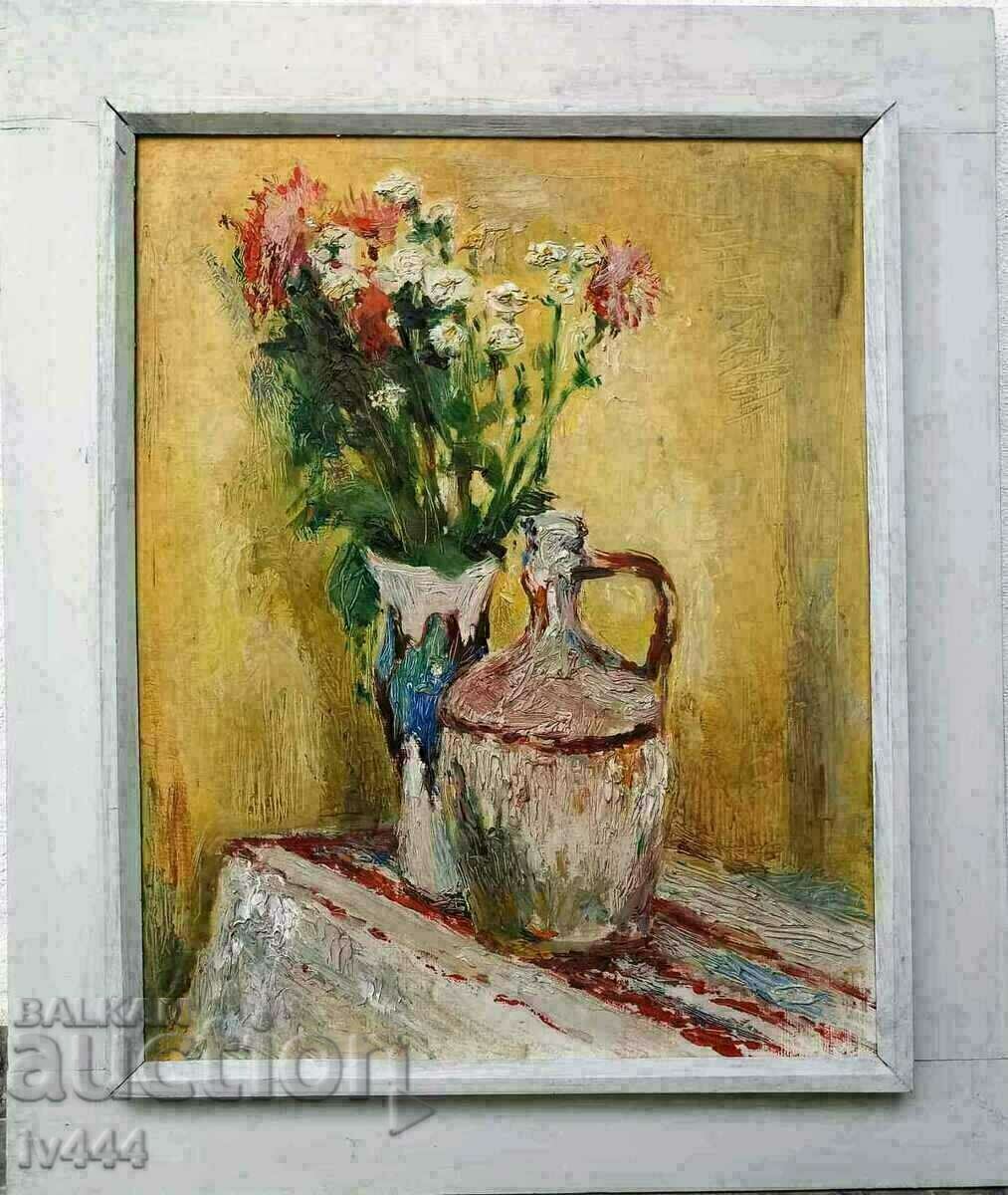 ALEXANDER ZHITAROV OLD BULGARIAN OIL PAINTING - FLOWERS