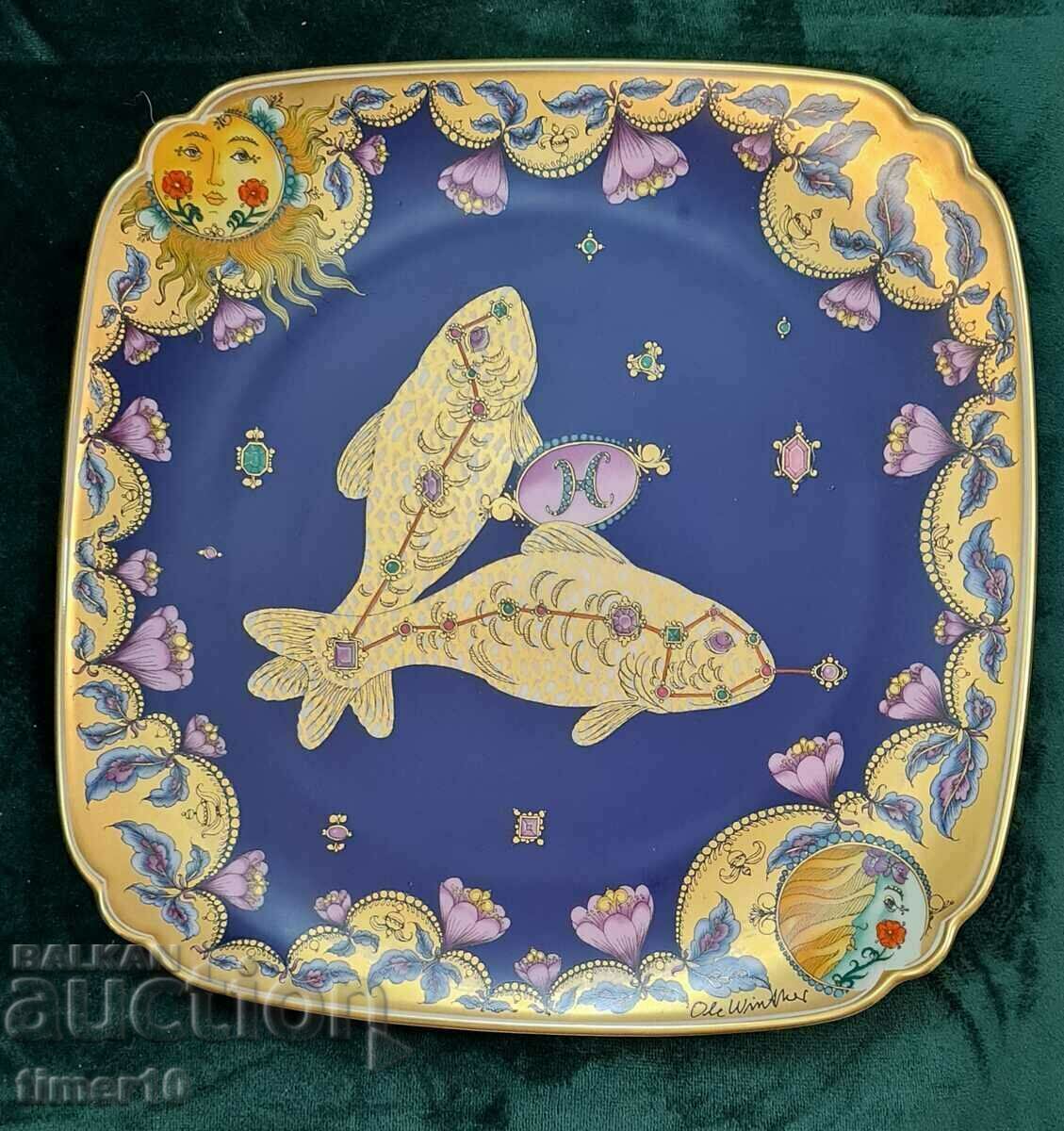 Large wall plate Hutschenreuther zodiac Pisces 29 cm