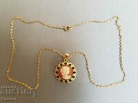 14k GOLD CHAIN and locket with Hand Carved Gem Cameo