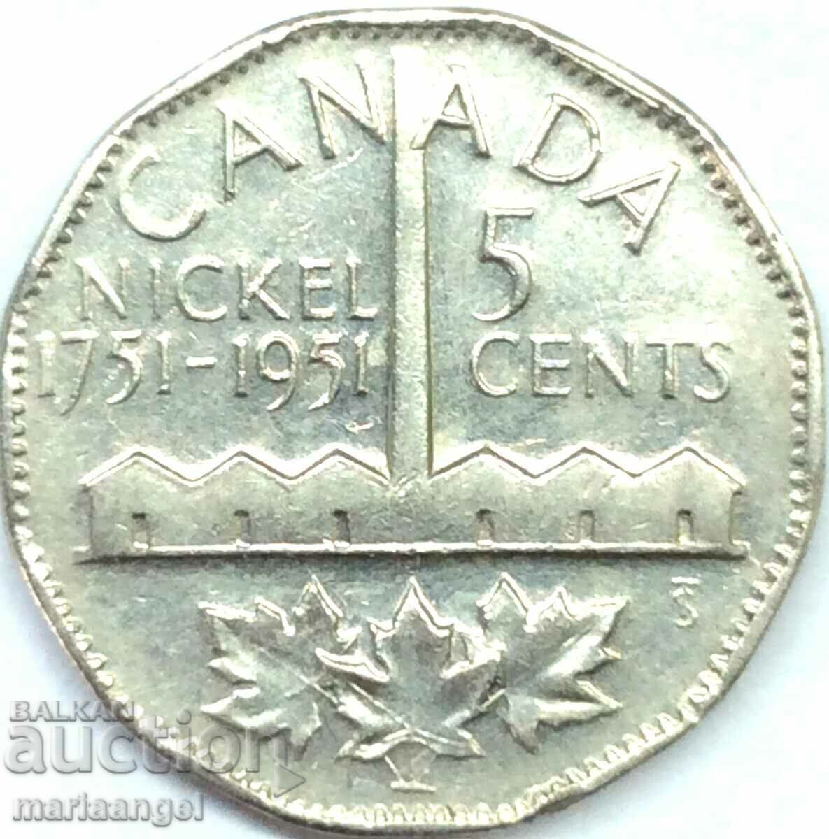 Канада 5 цента 1951 юбилейна 1751-1951 Джордж VI