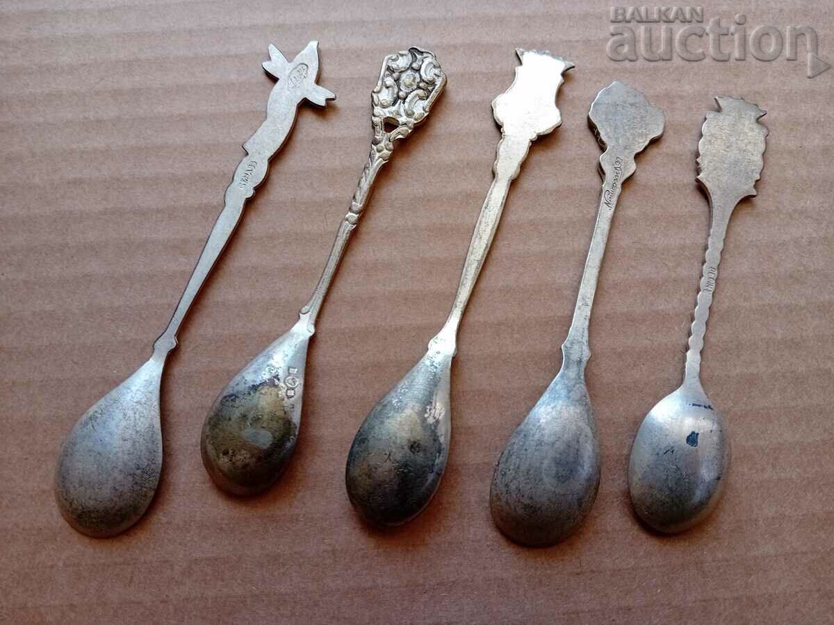 antique European silver plated spoons lot - 5 antique European silver plated spoons lot - 5
