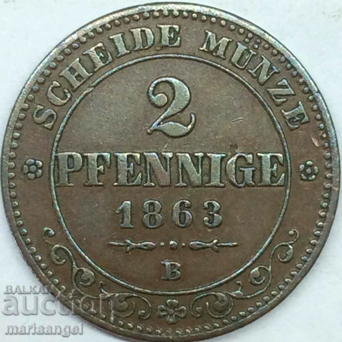 2 Pfennig 1863 Saxony Germany