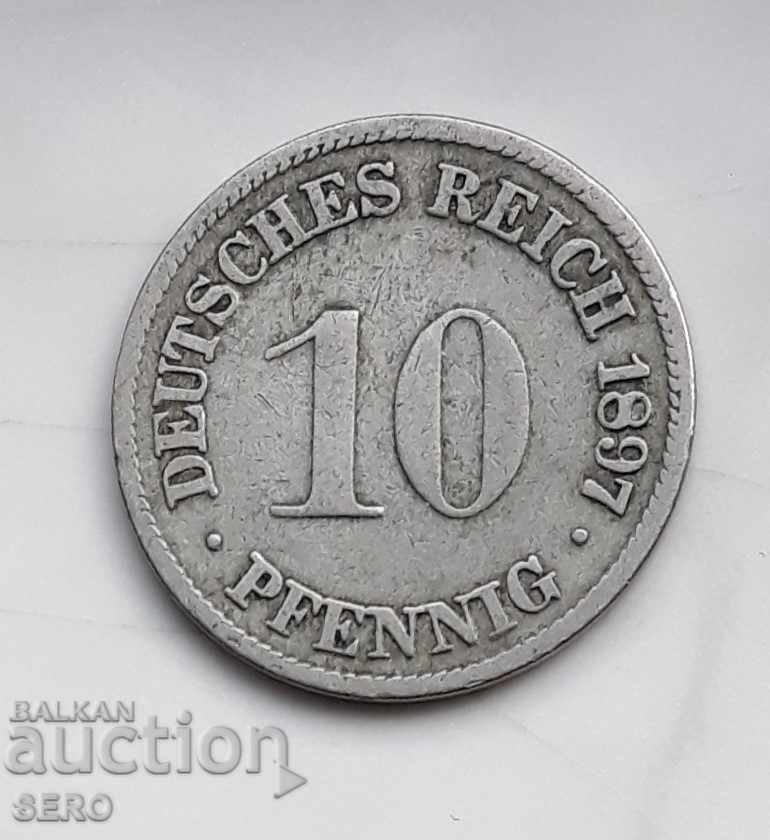 Germania-10 Pfennig 1897 G-Karlsruhe-foarte rar