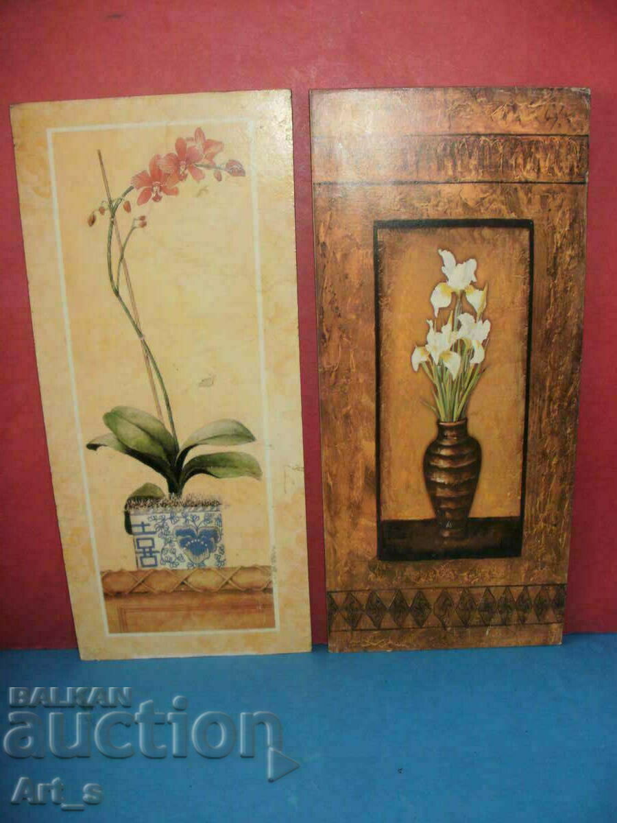Auction Two panels for decoration with flowers - color print on board Auction Two panels for decoration with flowers - color print on board