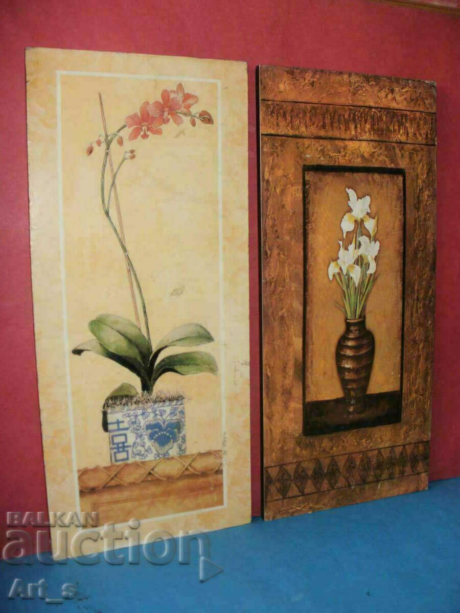 Two panels for decoration with flowers - color print on board