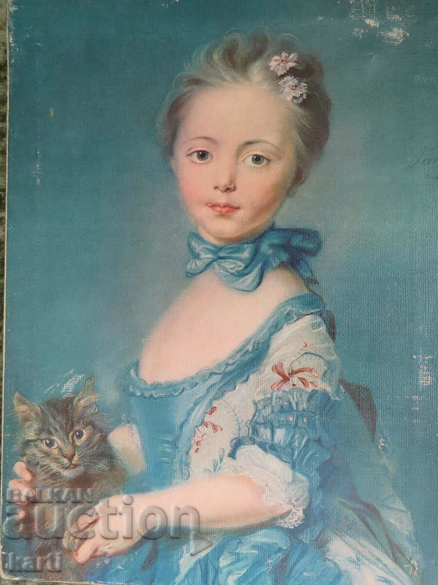 1745 - Girl with a kitten - Jean Baptiste Peronault - print